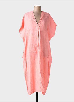 Robe mi-longue tissage crêpe manches courtes rose BLANC BOHEME femme