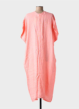 Robe mi-longue tissage crêpe manches courtes rose BLANC BOHEME femme