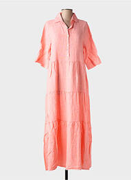 Robe longue coupe évasée manches courtes rose BLANC BOHEME femme