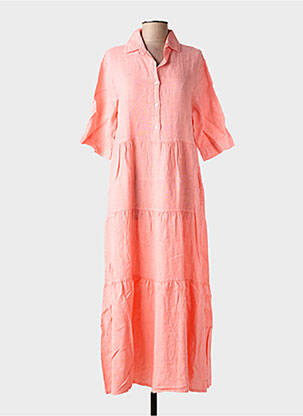 Robe longue manches courtes manches courtes rose BLANC BOHEME femme