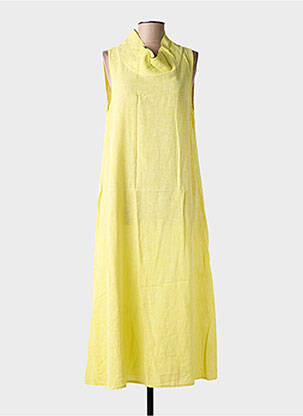 Robe longue tissage crêpe sans manche jaune BLANC BOHEME femme