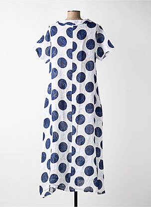 Robe longue manches courtes manches courtes bleu BLANC BOHEME femme