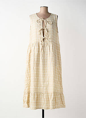 Robe longue coupe évasée sans manche beige BLANC BOHEME femme