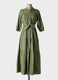 Robe longue coupe évasée manches 3/4 vert BLANC BOHEME femme
