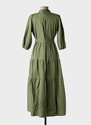 Robe longue tissage popeline manches 3/4 vert BLANC BOHEME femme