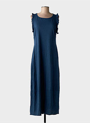 Robe longue manches courtes manches courtes bleu BLANC BOHEME femme
