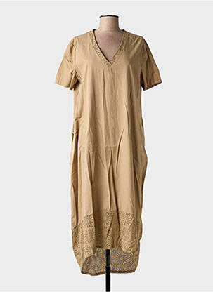 Robe mi-longue manches courtes manches courtes marron BLANC BOHEME femme