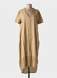 Robe mi-longue manches courtes manches courtes marron BLANC BOHEME femme