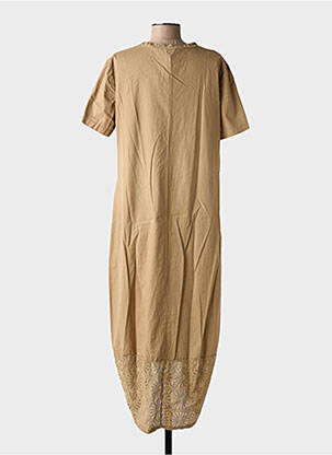 Robe mi-longue manches courtes manches courtes marron BLANC BOHEME femme