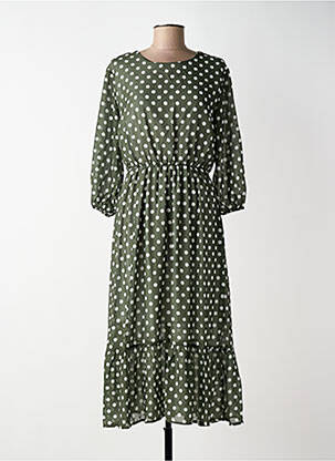 Robe longue tissage crêpe manches 3/4 vert BLANC BOHEME femme