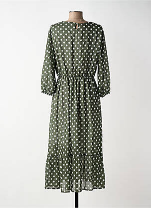 Robe longue tissage crêpe manches 3/4 vert BLANC BOHEME femme