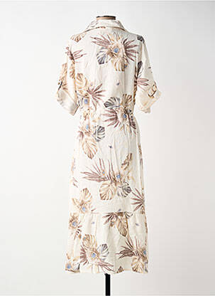 Robe mi-longue tissage crêpe manches courtes beige BLANC BOHEME femme