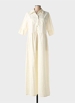 Robe longue manches courtes manches courtes beige BLANC BOHEME femme