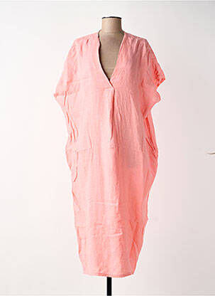 Robe mi-longue tissage crêpe manches courtes rose BLANC BOHEME femme