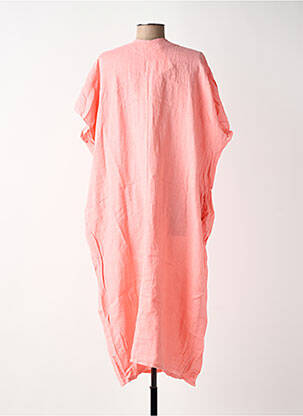 Robe mi-longue tissage crêpe manches courtes rose BLANC BOHEME femme