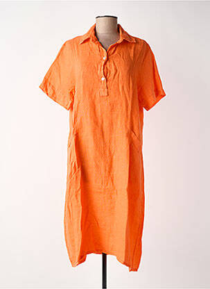 Robe mi-longue tissage crêpe manches courtes orange BLANC BOHEME femme