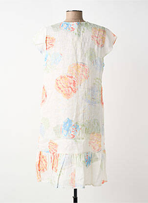 Robe mi-longue imprimé fleurs manches courtes beige BLANC BOHEME femme