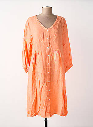 Robe mi-longue tissage crêpe manches longues orange BLANC BOHEME femme
