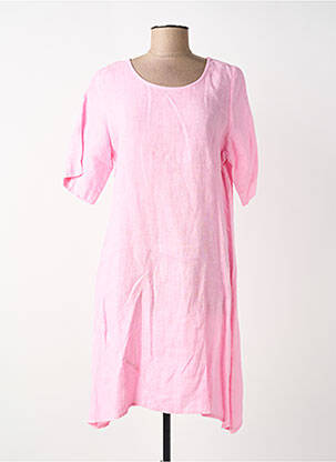 Robe mi-longue tissage crêpe manches courtes rose BLANC BOHEME femme