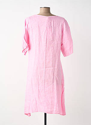 Robe mi-longue tissage crêpe manches courtes rose BLANC BOHEME femme