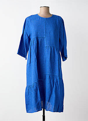 Robe mi-longue manches 3/4 manches 3/4 bleu BLANC BOHEME femme