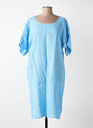 Robe mi-longue tissage crêpe manches courtes bleu BLANC BOHEME femme