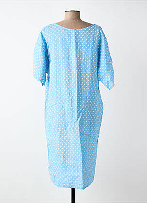 Robe mi-longue tissage crêpe manches courtes bleu BLANC BOHEME femme