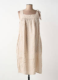 Robe mi-longue tissage crêpe sans manche beige BLANC BOHEME femme