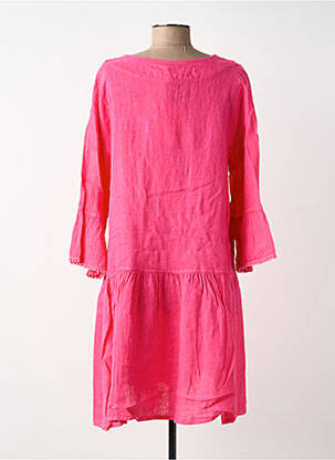 Robe mi-longue tissage crêpe manches longues rose BLANC BOHEME femme