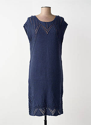 Robe pull stretch manches courtes bleu BLANC BOHEME femme