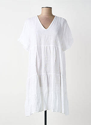 Robe mi-longue tissage crêpe manches courtes blanc BLANC BOHEME femme