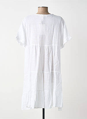 Robe mi-longue tissage crêpe manches courtes blanc BLANC BOHEME femme
