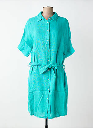 Robe mi-longue tissage crêpe manches courtes vert BLANC BOHEME femme