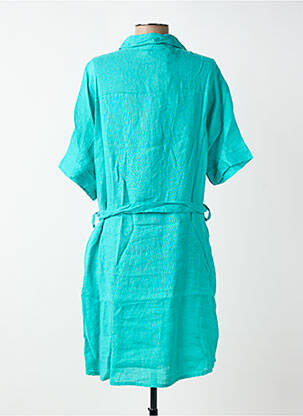 Robe mi-longue tissage crêpe manches courtes vert BLANC BOHEME femme