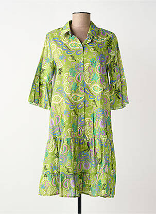 Robe courte manches 3/4 manches 3/4 vert BLANC BOHEME femme