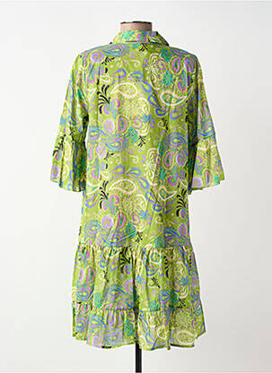 Robe courte manches 3/4 manches 3/4 vert BLANC BOHEME femme