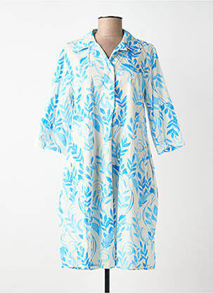 Robe mi-longue imprimé fleurs manches 3/4 bleu BLANC BOHEME femme