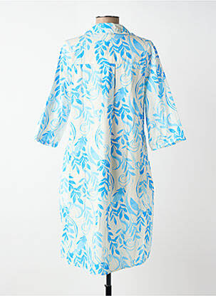 Robe mi-longue imprimé fleurs manches 3/4 bleu BLANC BOHEME femme