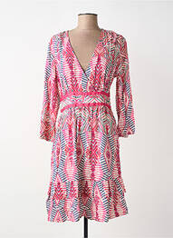 Robe mi-longue imprimé fantaisie manches longues rose BLANC BOHEME femme