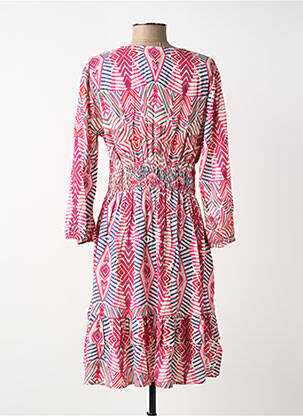 Robe mi-longue imprimé fantaisie manches longues rose BLANC BOHEME femme