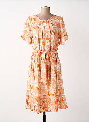 Robe mi-longue imprimé fleurs manches courtes orange BLANC BOHEME femme
