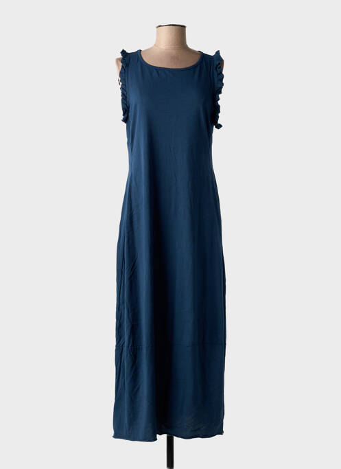 Robe longue manches courtes manches courtes bleu BLANC BOHEME femme