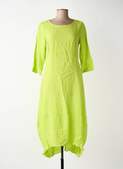 Robe longue manches courtes manches courtes vert BLANC BOHEME femme