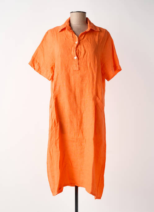 Robe mi-longue tissage crêpe manches courtes orange BLANC BOHEME femme