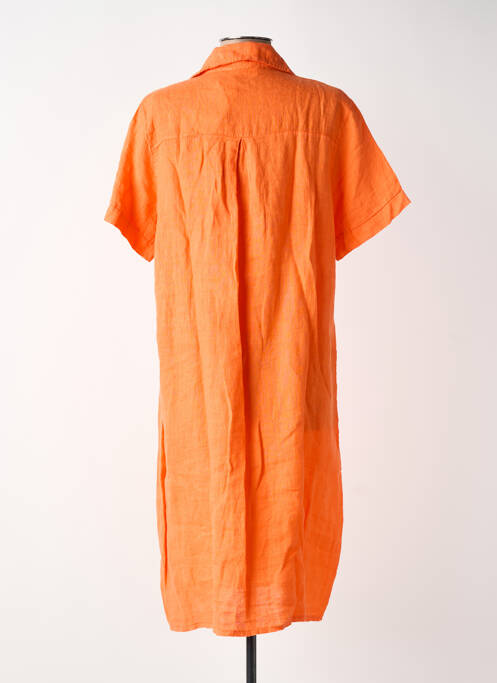 Robe mi-longue tissage crêpe manches courtes orange BLANC BOHEME femme