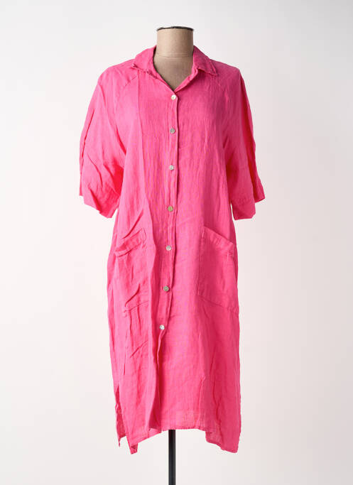 Robe mi-longue manches 3/4 manches 3/4 rose BLANC BOHEME femme