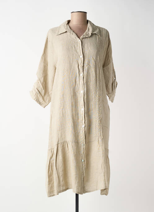 Robe mi-longue manches 3/4 manches 3/4 beige BLANC BOHEME femme