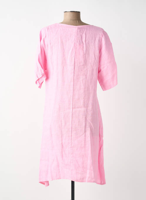 Robe mi-longue tissage crêpe manches courtes rose BLANC BOHEME femme