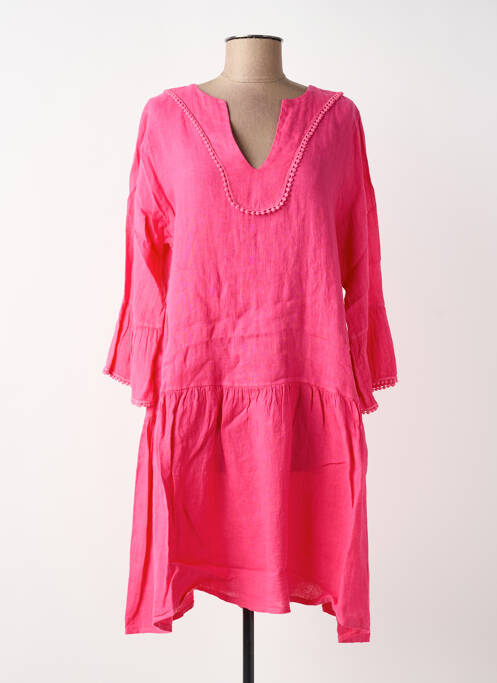 Robe mi-longue manches longues manches longues rose BLANC BOHEME femme
