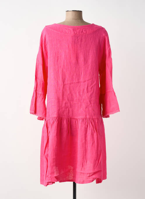 Robe mi-longue manches longues manches longues rose BLANC BOHEME femme
